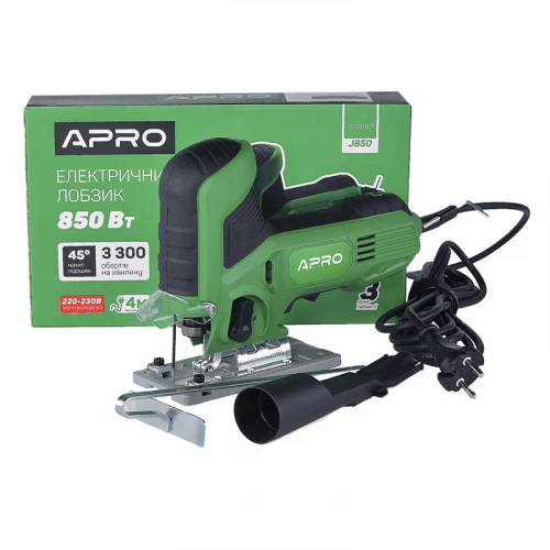 лобзик  850 Вт,  0-3300 об/мин, маятниковый ход 3 положения, масимальная глубина пропила 45мм Apro