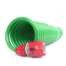 шланг для полива спиральный  7,5м с быстросъемами 1/2" и 3/8", 12 мм, зеленый