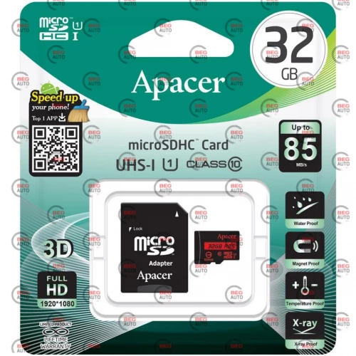 карта пам'яті microSDHC  32Gb class 10 (adapter SD)  Apacer до R85MB/s