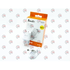 зарядний пристрій від мережі 220В на  2USB 2.4A білий + кабель USB -  Type C