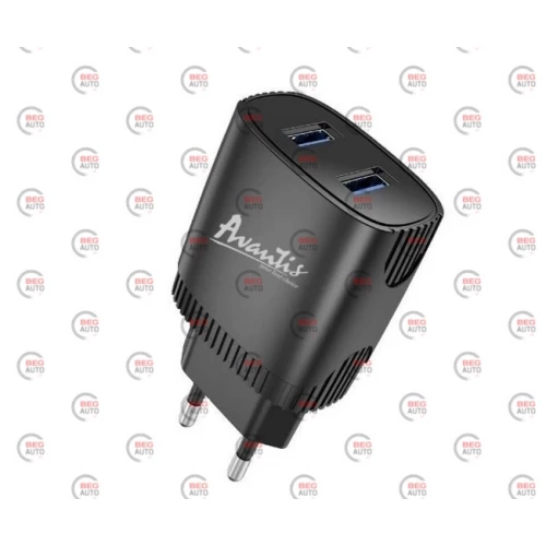 зарядний пристрій від мережі 220В на  2USB 2.4A чорний