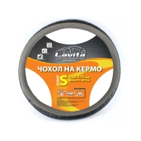 чехол руля  S  кожзам  (35 - 37 см)  черный Lavita  серая перфор. вставка