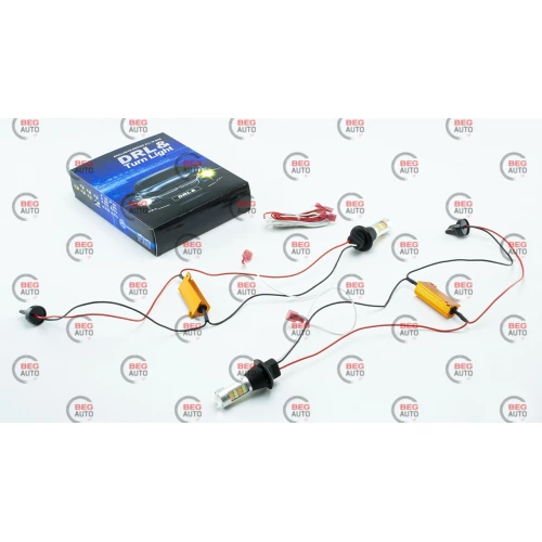 ходовые огни с функцией поворотов 12  (БЕЛЫЙ+ЖЕЛТЫЙ) резиновый патрон 7443 (БЦ12-21+5)