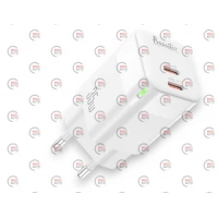 зарядка от cети 220В на  2Type C 3.0A, QС 35W, белая, индикатор