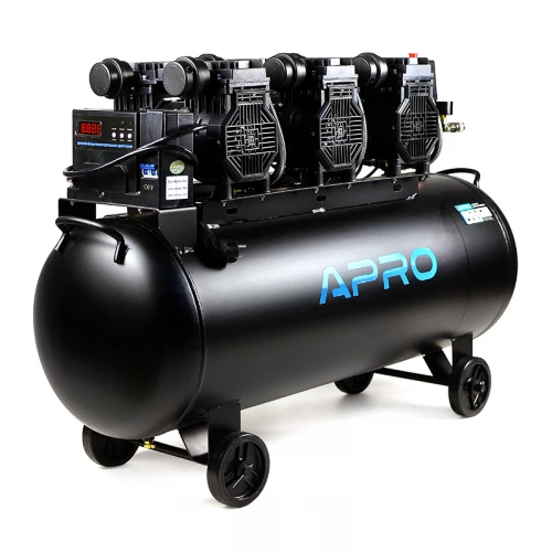 компрессор "безмасляный"  6-ти поршн  100л  2 вых, 230В, 4.5 кВт, 712 л/мин, 8 атм Apro