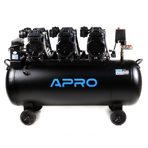 компрессор "безмасляный"  6-ти поршн  100л  2 вых, 230В, 4.5 кВт, 712 л/мин, 8 атм Apro