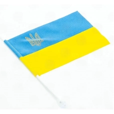 флажок "УКРАИНА" (ткань габардин) с присоской (10см*15) с тризубом