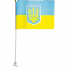 флажок "УКРАИНА" (ткань нейлон) с присоской (10см*15) с тризубом