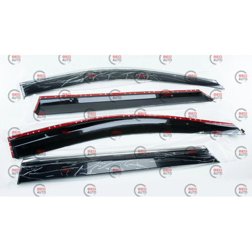 ветровик Hyundai Santa Fe 2012-2018 (скотч) TopVisor  c хром молдингом