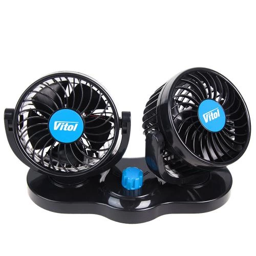 вентилятор подвійний 12 V (2 х d 4" - 10,4 см) на стійці, дві швидкості Vitol