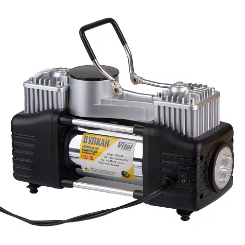 компрессор 2 цилин Vitol Вулкан 300W/10атм/90л/7,5м шланг спирал с ман. и дефлятором/фонарь/клемы