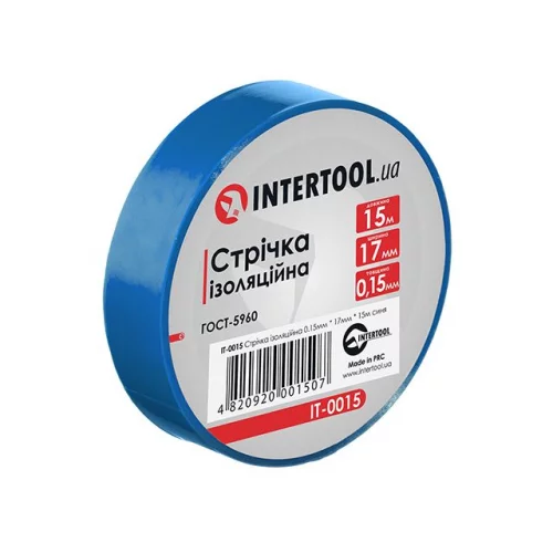 ізоляційна стрічка 15м х 17мм х 0,15мм синя Intertool