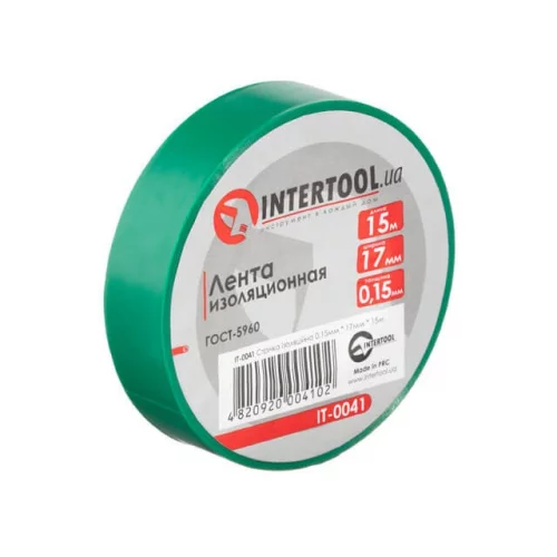 ізоляційна стрічка 15м х 17мм х 0,15мм зелена Intertool