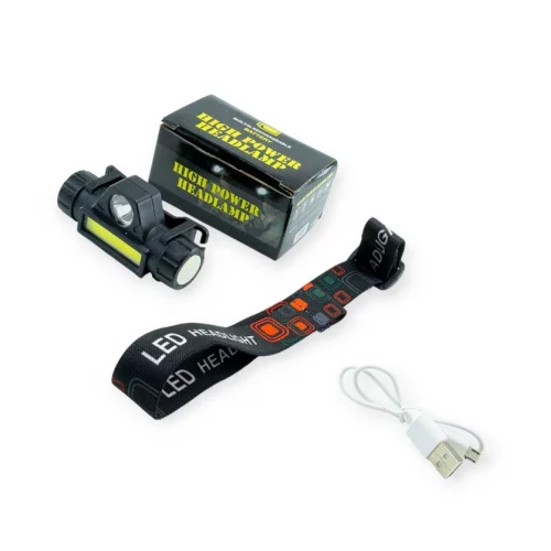 фонарик диодный налобный COB + XPE 1W, АКБ 18650, 2 режима., зарядка USB, магнит