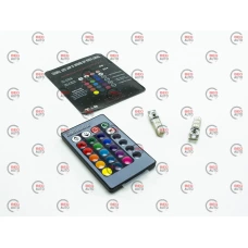 Лампа LED БЦ 12V W5W (W2,1x9,5d) T10 RGB  6 SMD 5050 силикон с пультом