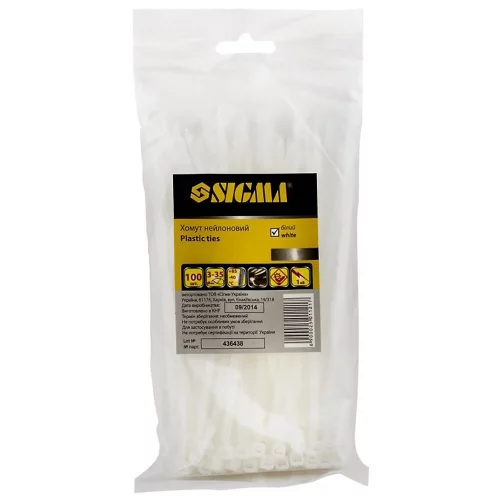 хомут пластиковый 150 x 3,6  белый  Sigma