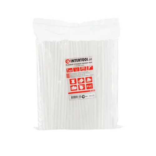 стержни клеевые d- 7.4 х 200 мм прозрачные 1 кг Intertool (пакет)