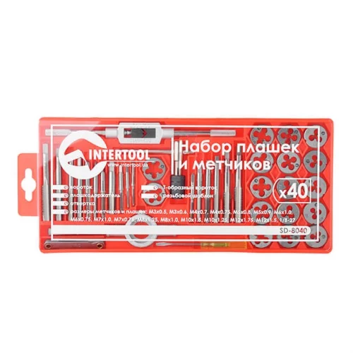 набор плашек и метчиков  40 шт  M3-M12 кейс Intertool