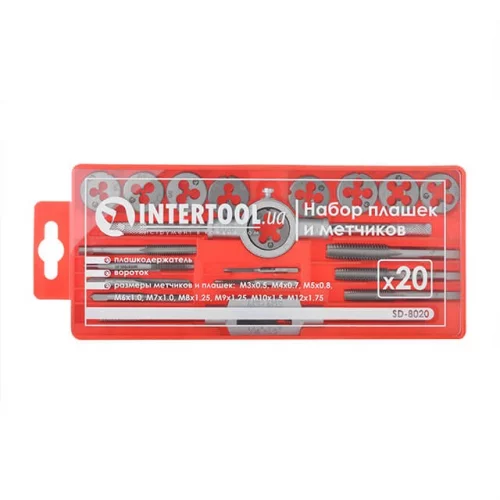 набір плашок та мітчиків  20 шт кейс пласт. Intertool