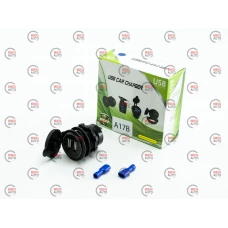 гнездо врезное 2 USB   2,1A+2,1A, 12-24В, крышка, с подсветкой синей