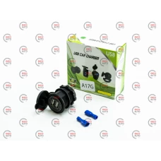 гнездо врезное 2 USB   2,1A+2,1A, 12-24В, крышка, с подсветкой зеленой