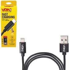 кабель для заряджання Voin  USB - iPhone,  1м, 3.0А  чорний, круглий каучукове обплет.