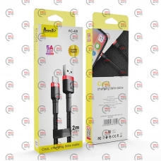 кабель для заряджання Avantis  USB - Type-C,  2м, 5.0А  чорний, круглий тканинне обплет.