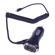 зарядка от прикуривателя Pulso  1USB  2.4А, провод заряд. microUSB, черный Евро