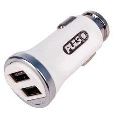 зарядка от прикуривателя Voin  2USB  2.4А, круг под углом белый, Евро