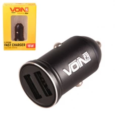 зарядка от прикуривателя Voin  2USB  3.1А, круг черный, Евро
