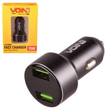 зарядка от прикуривателя Voin  2USB  3.1А, круг черный, LED дисплей, В-метр, Евро