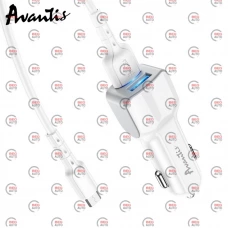 зарядка от прикуривателя Avantis  2USB  2.4А прямоугол. белый + кабель USB -  Micro USB Евро
