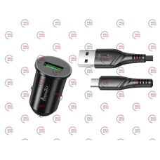 зарядка от прикуривателя Avantis   USB  3.0А круг. черный, QC 3,0 + кабель USB - Micro USB, 18W Евро