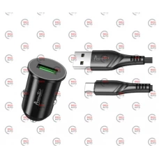 зарядка от прикуривателя Avantis   USB  3.0А круг. черный, QC 3,0 + кабель USB - Type C, 18W Евро