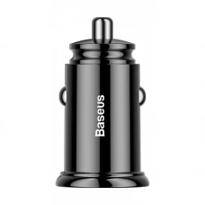 зарядка от прикуривателя Baseus  1USB + 1 USB Type-C PD  5.0А QC (30W), черный Евро