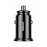 зарядка от прикуривателя Baseus  2USB 5.0А круг черный QC (30W), Евро