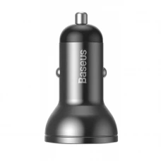 язарядка от прикуривателя Baseus  2USB 4.8А круг серый, LED дисплей QC (24W), Евро