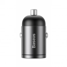 зарядка от прикуривателя Baseus  1USB 5.0А QC (30W), серый Евро