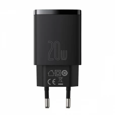 зарядка від мережі 220В на  USB + Type C 3.0A, QС 20W, чорна