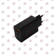 зарядний пристрій від мережі 220В на  USB + Type C 3.0A, QC 18W, чорний