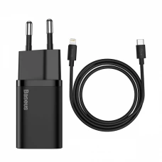 зарядка від мережі 220В на  Type C 3.0A, QC 20W + кабель Type-C - Lightning, чорна