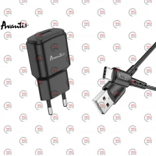 зарядка від мережі 220В на  USB 2.4A + кабель USB - Type C, чорна