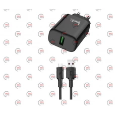 зарядка від мережі 220В на  USB 3.0A чорна, QC 3.0 + кабель USB - Micro USB, 18W