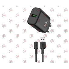 зарядка від мережі 220В на  USB 3.0A чорна, QC 3.0 + кабель USB - Type C, 18W