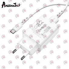 зарядка від мережі 220В на  USB 3.0A біла, QС 3.0 + кабель USB - Type C, 18W