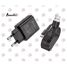 зарядка від мережі 220В на  USB 2.4A чорна + кабель USB - Type C