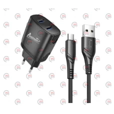 зарядний пристрій від мережі 220В на  2USB 2.4A чорний + кабель USB - Micro USB