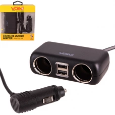 разветвитель прикур. 2 вых. 10А/120Вт, 2 USB 2.4А, провод 0,87м, Евро