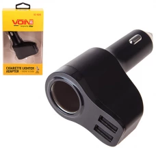 разветвитель прикур. прямой 1 вых.   5А/60Вт, 2 USB 2.4А, Евро/ВАЗ
