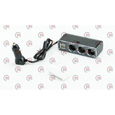 разветвитель прикур. 3 вых. 10А/120Вт, 2 USB 3.1А, провод 1,30м, Евро